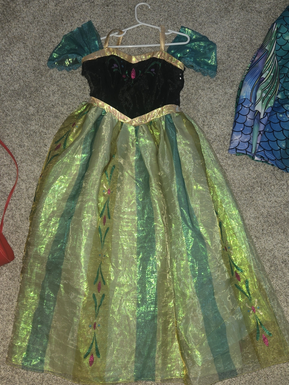 Princess Anna FROZEN Green and Black Kids Costume Dress with Gold Trim Disney